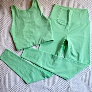 girlfriend collective Ribbed Tank Bra & High-Rise Leggings Set - Mint